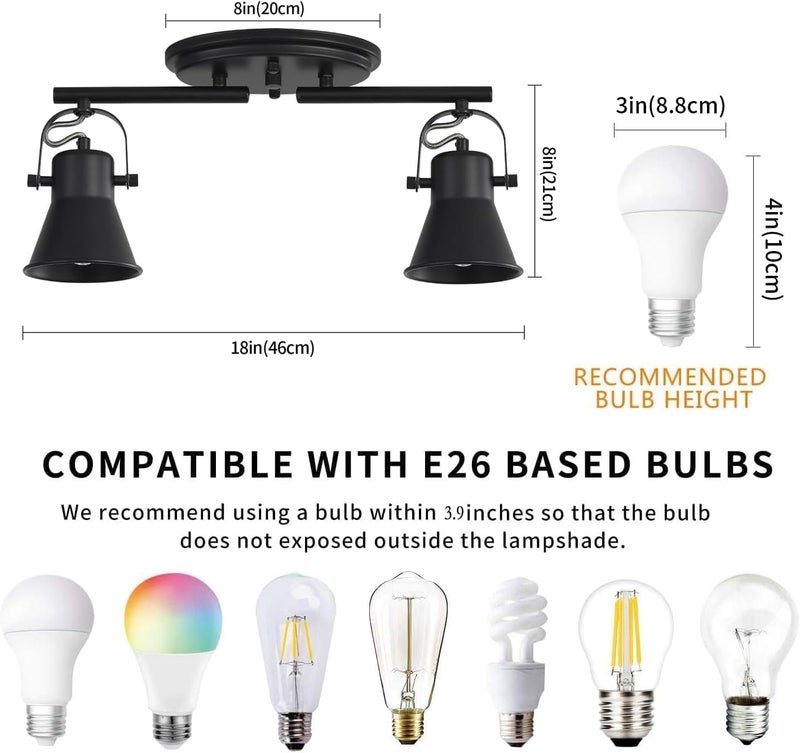 KEESFU 2-Light Track Lighting Kit,Black Semi Flush Mount Ceiling Light with 2 Rotatable Light Heads,Industrial Accent for Livingroom,Bathroom,Hallway,Art Wall,Bathroom,Kitchen.(2-Light) - Image 4